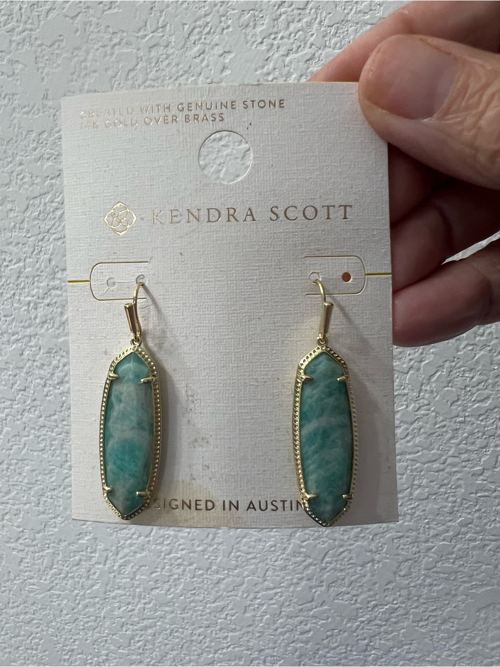 Kendra Scott Gold Over Brass Amazonite Elongated Drop Earrings - Aqua Blue